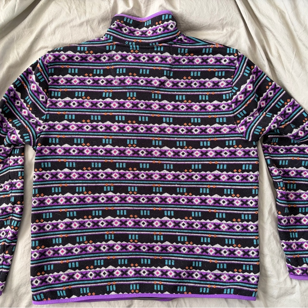L.L.Bean Purple Patterned Snap Fleece - Pocket - Like New - Picture 2 of 4